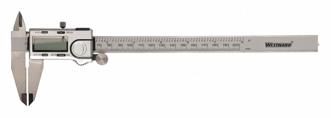 OD/ID DIGITAL CALIPER, 0 TO 8 IN/0 TO 20MM RANGE, +/-015 IN/+/--0.03MM ACCURACY, 4-WAY