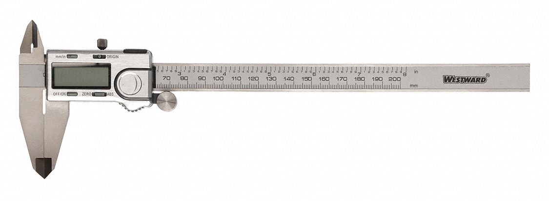 OD/ID DIGITAL CALIPER, 0 TO 8 IN/0 TO 20MM RANGE, +/-015 IN/+/--0.03MM ACCURACY, 4-WAY