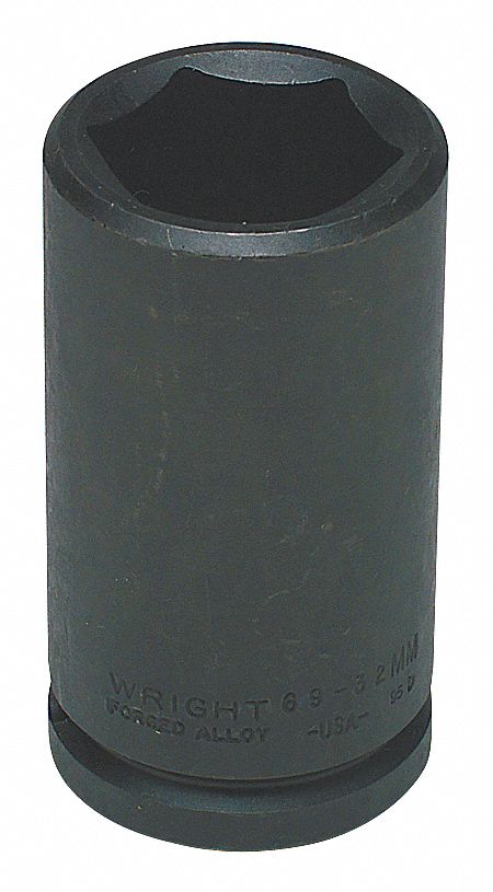 Impact Socket: 3/4 in Drive Size, Metric, 19 mm Socket Size, 6-Point, Deep, Black Oxide