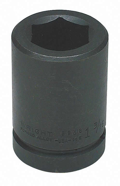 Impact Socket: 1 in Drive Size, SAE, 1 1/16 in Socket Size, 6-Point, Deep, Black Oxide