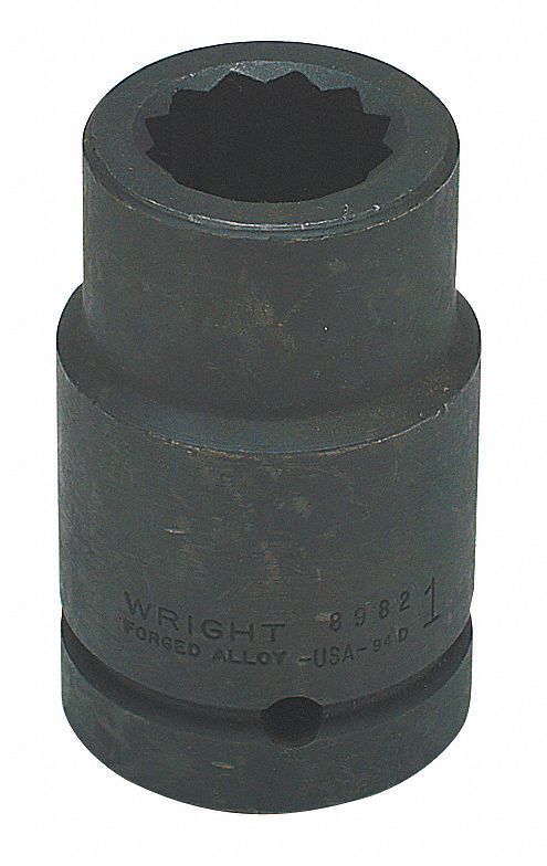 Impact Socket: 1 in Drive Size, SAE, 1 1/8 in Socket Size, 12-Point, Deep, Black Oxide