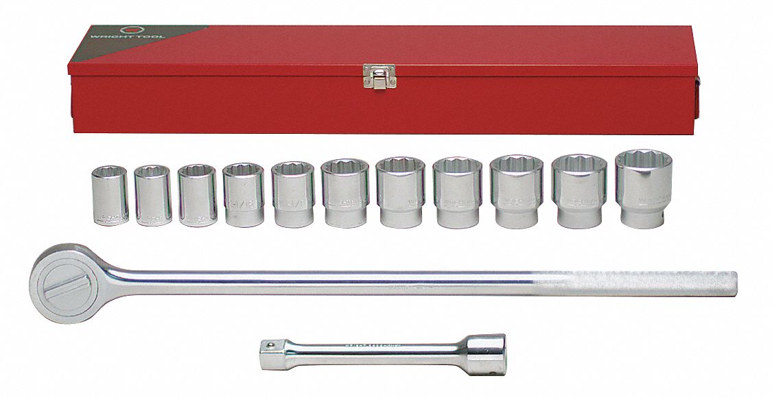 Socket Wrench Set: 3/4 in Drive, 13 Piece, 12-Point, SAE, 7/8 in to 1 5/8 in