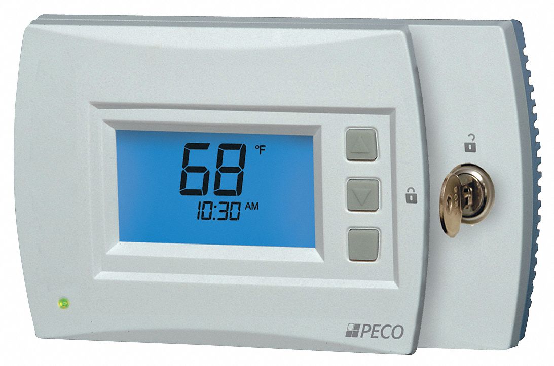 PECO Low Voltage Thermostat: Heat and Cool, Auto and Manual, 5-1-1/5-2/