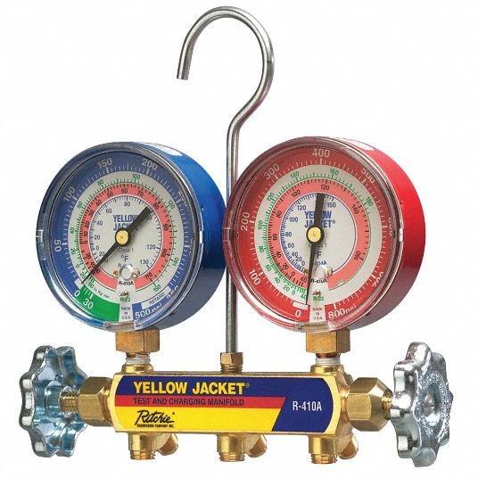 YELLOW JACKET Mechanical Manifold Gauge Set: Mechanical Manifold Gauge Set,  2 Valves, R-32/R-410A