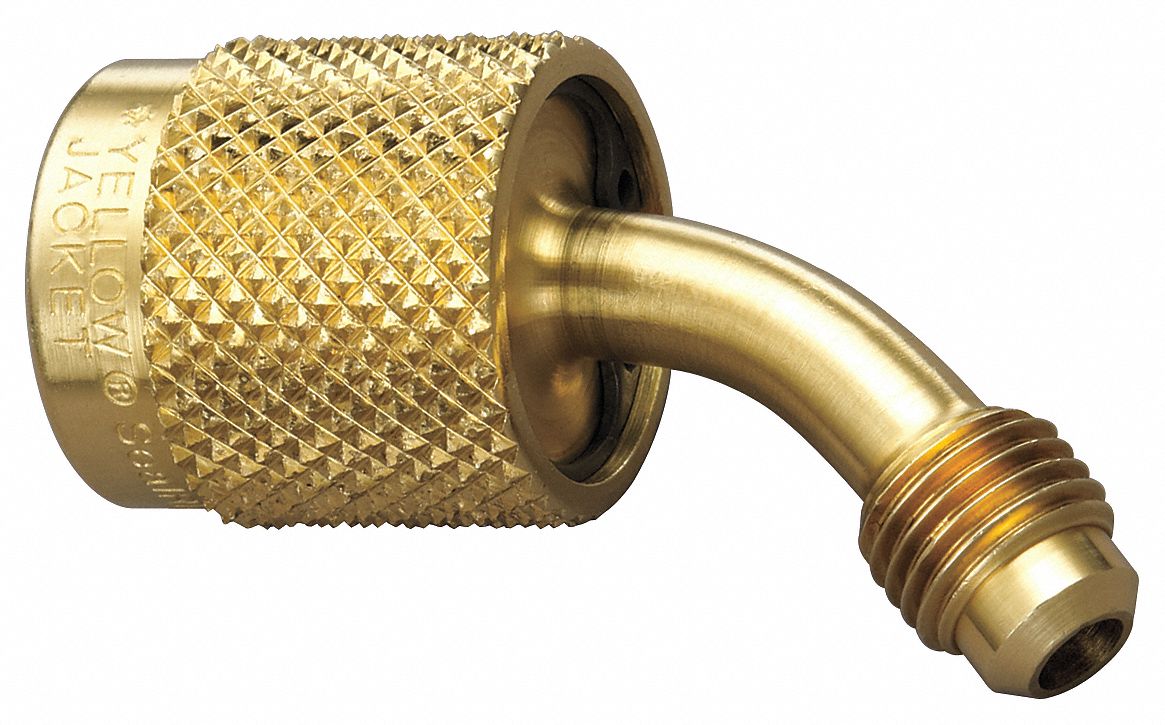 QUICK-COUPLER, 45 ° , BRASS, ¼ IN SEAL RIGHT STR X¼ IN MALE FLARE, 800/4000 PSI, GOLD