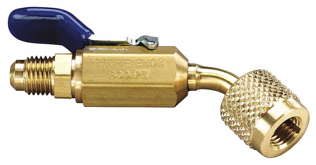 COMPACT BALL VALVE ADAPTER, 45 ° , BRASS, ¼ IN, 800/4000 PSI, FOR CHARGING/RECOVERY