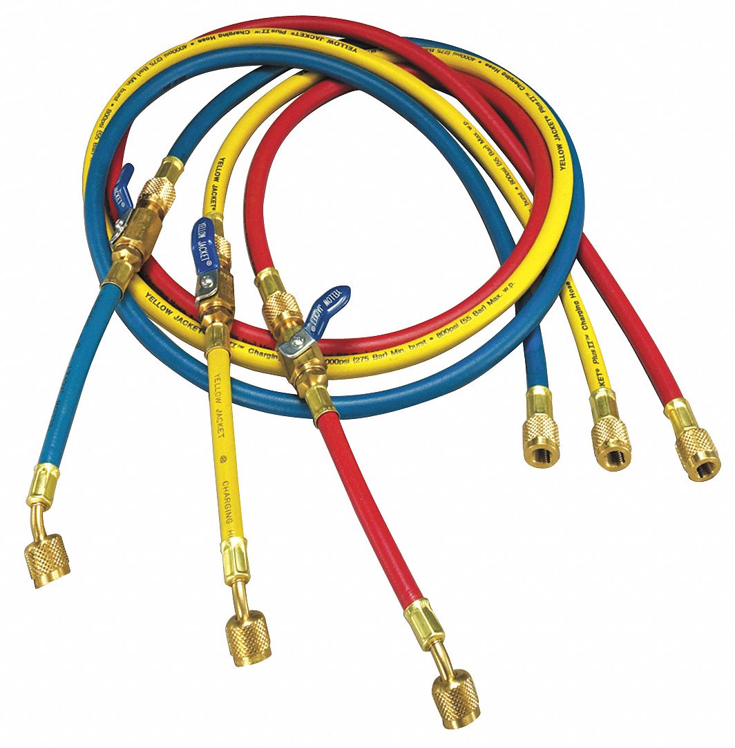 YELLOW JACKET, Manifold Hose Set, Low Loss, 1/4 in Female, Manifold