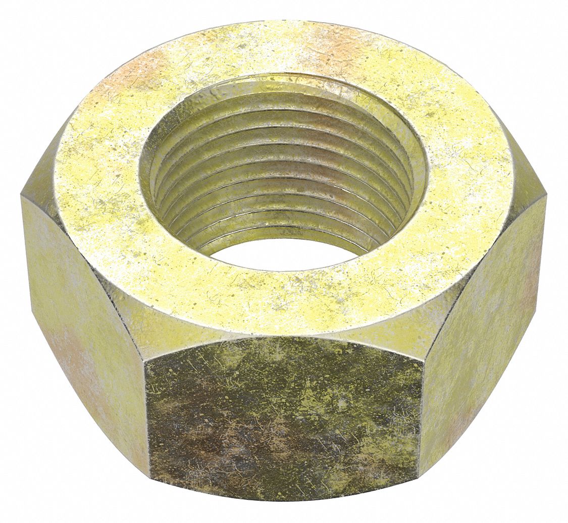 Hex Nut: Std Hex, M12x1.00 Thread, 19 mm Hex Wd, 10 mm Hex Ht, Steel, Class 8, Zinc Yellow, 50 PK