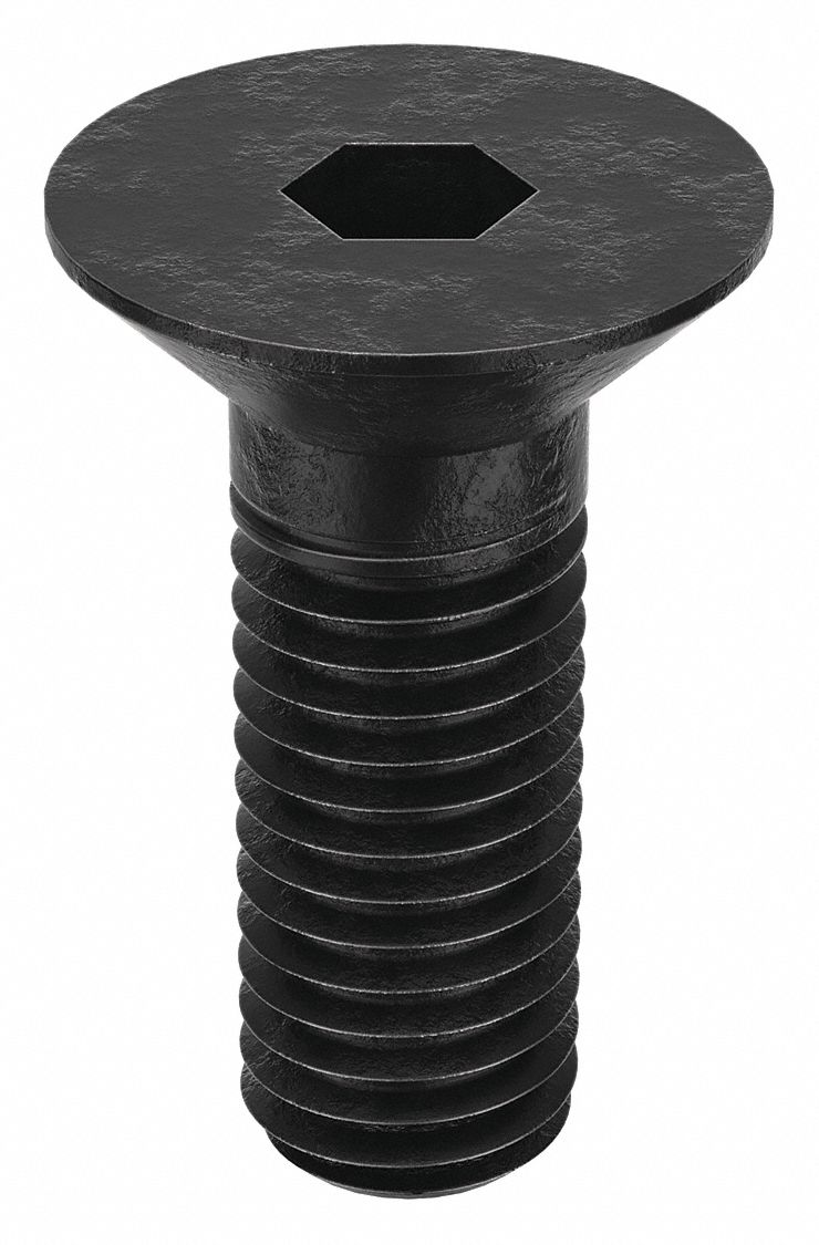 Socket Flat Head Screw: M10x1.50 Thread Size, 25 mm Lg, Flat, Black Oxide, Alloy Steel, 100 PK