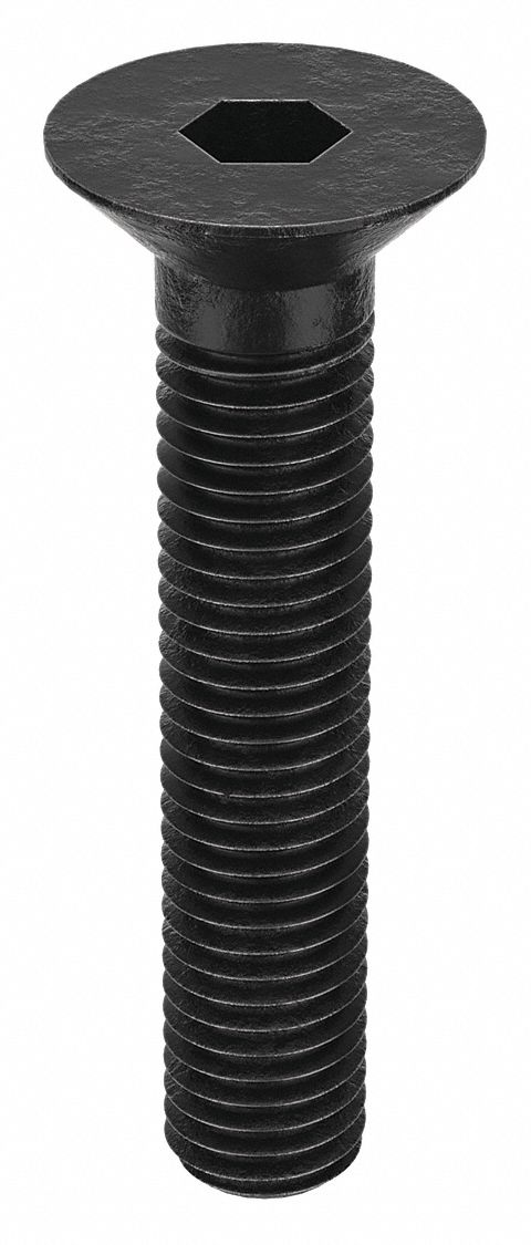 Socket Flat Head Screw: M12x1.75 Thread Size, 60 mm Lg, Flat, Black Oxide, Alloy Steel, 50 PK