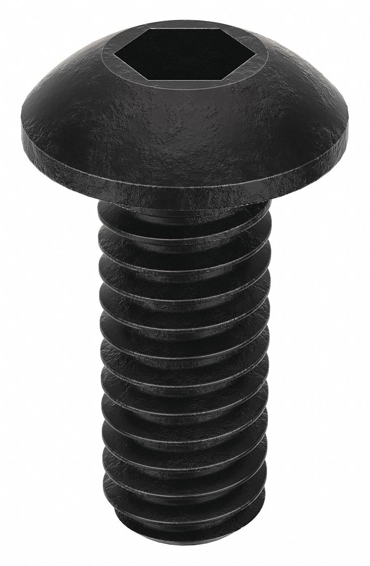 Socket Head Cap Screw: #1-72 Thread Size, 3/16 in Lg, Button, Black Oxide, Alloy Steel, 100 PK