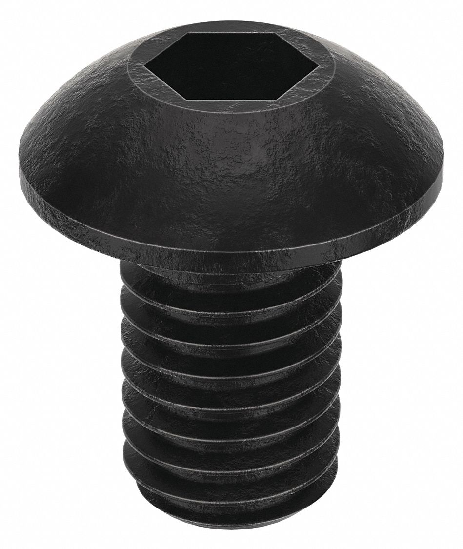 Socket Head Cap Screw: #1-72 Thread Size, 5/16 in Lg, Button, Black Oxide, Alloy Steel, 100 PK