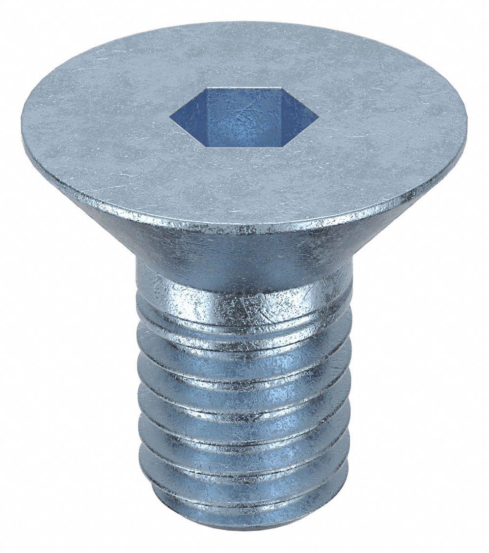 Socket Flat Head Screw: 3/8"-16 Thread Size, 1/2 in Lg, Flat, Zinc Plated, Alloy Steel, 50 PK