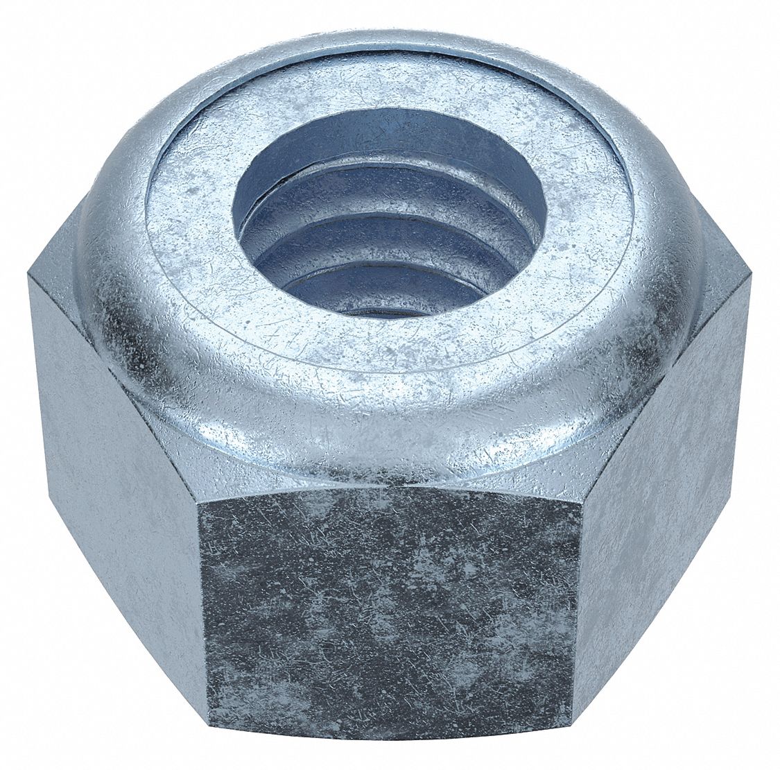 Lock Nut: Nylon Insert, Heavy Hex, 1 1/2"-6 Thread Size, Steel, Grade 2, Zinc-Plated, 5 PK