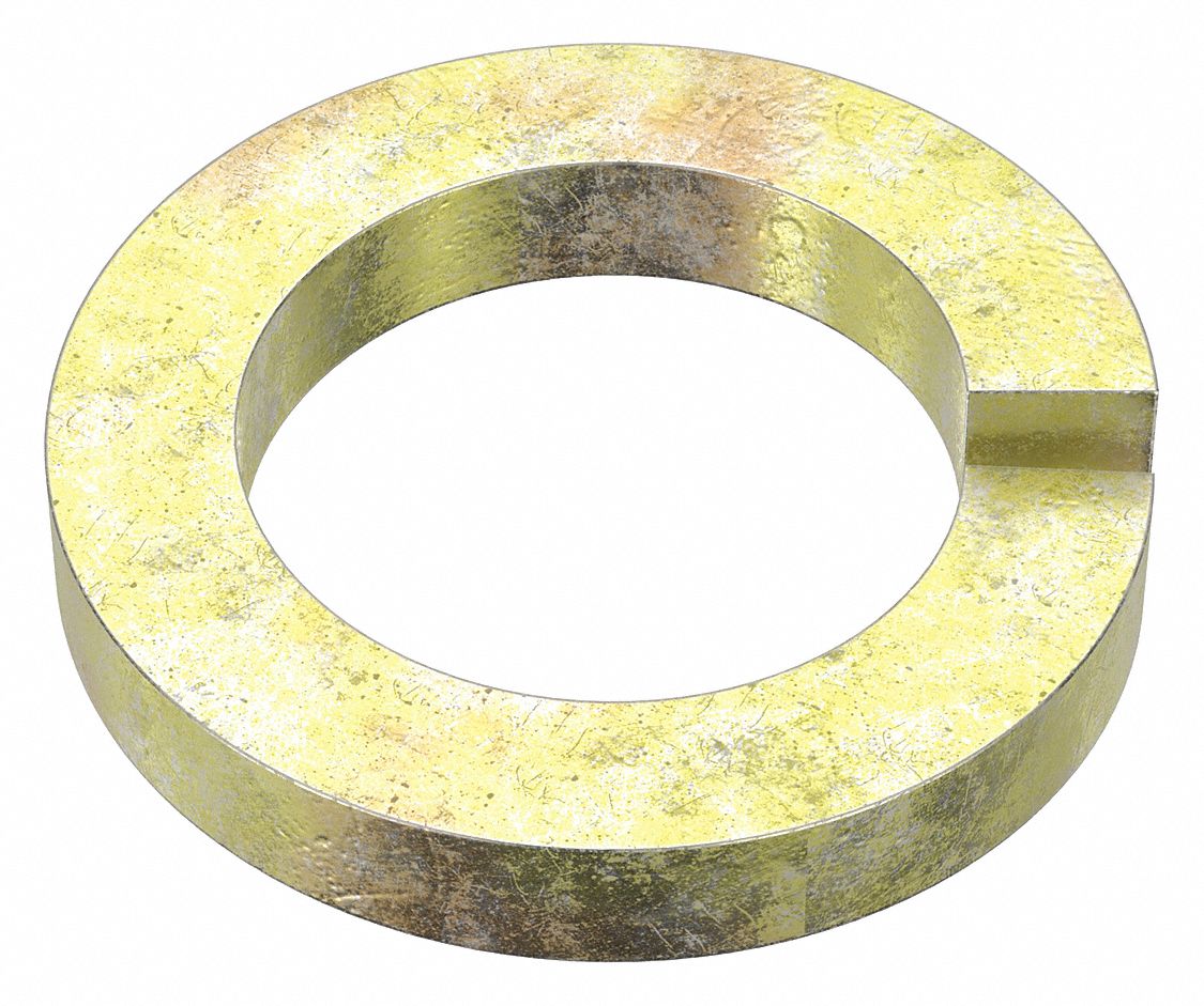 Split Lock Washer: Through Hardened, Zinc Yellow, Steel, 1 3/4 in Screw Sz, 25/64 in Max Thick, 5 PK