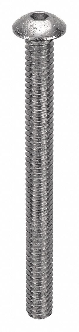 Socket Head Cap Screw: #2-56 Thread Size, 1 in Lg, Button, Plain, Stainless Steel, 18-8, 100 PK