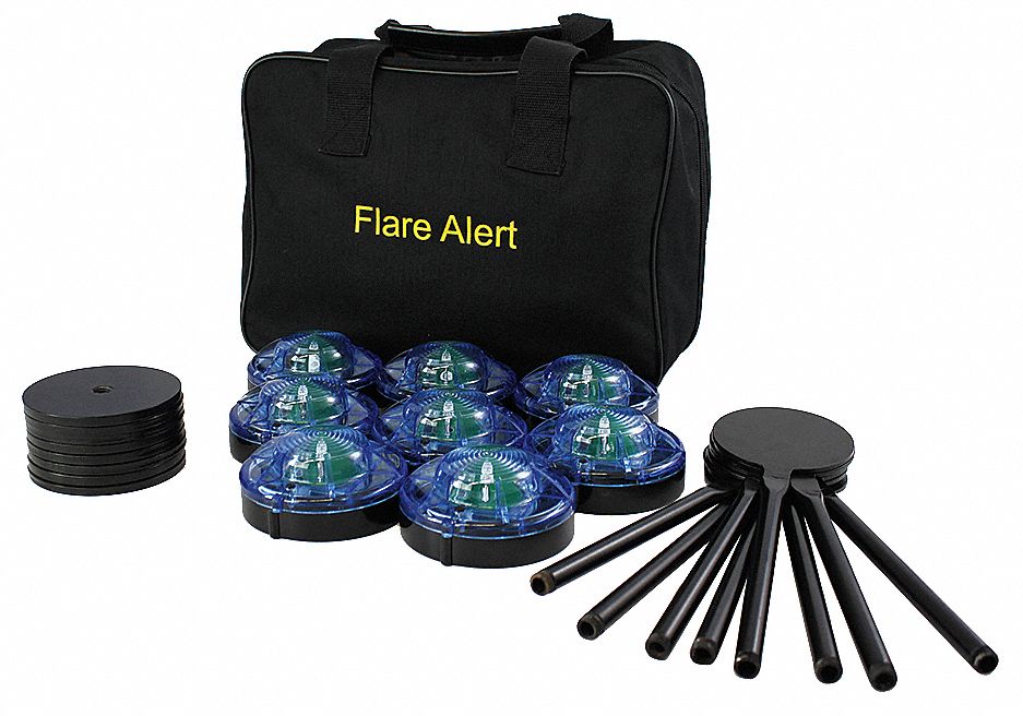 LED Road Flare Kit: Puck LED Flare, 8 Flares Included, Blue, 20 hr Steady/60 hr Flashing