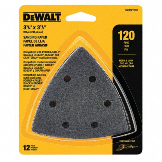DEWALT Oscillating Tool Sanding Sheet Set, 120 Grit, Silicon Carbide, PK 12 29DY46DWASPTRI12