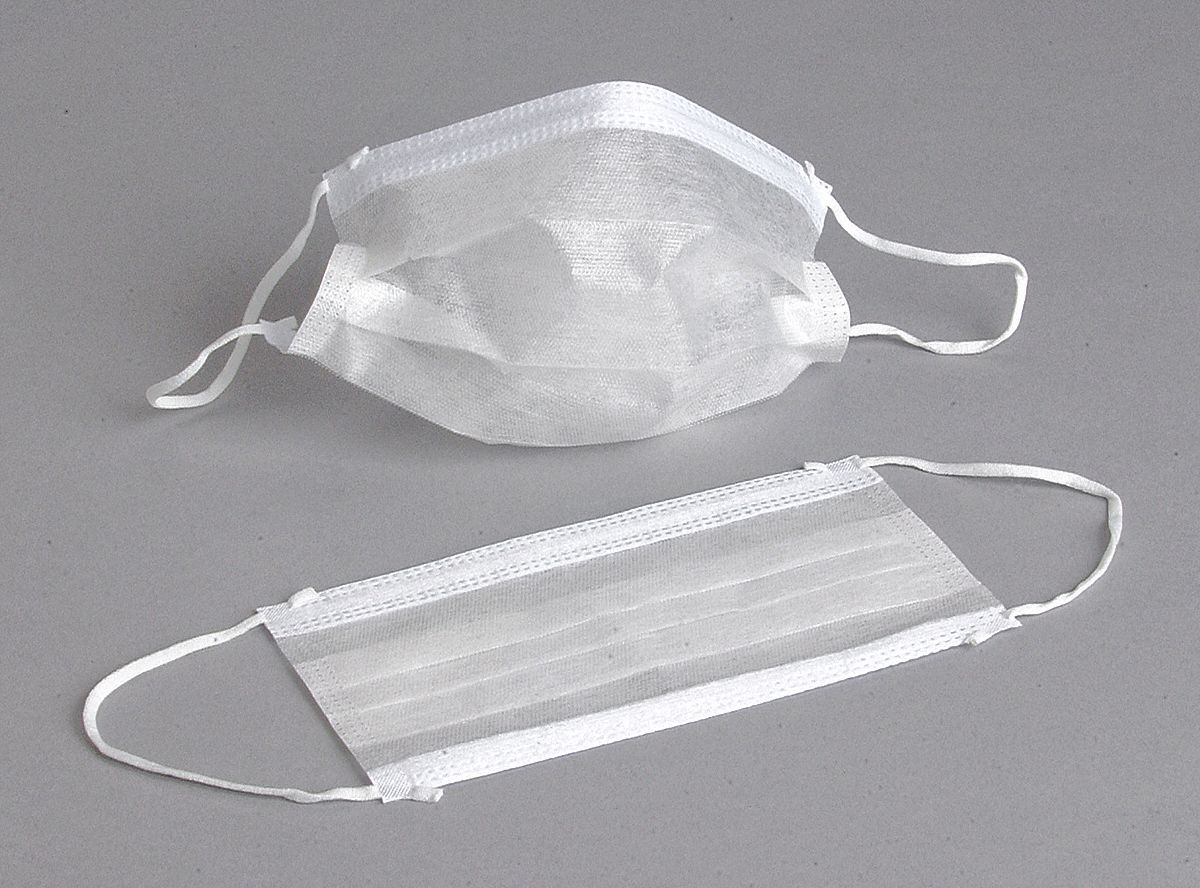 Procedural Mask: Flat-Fold, M Mask Size, Dual, Non-Adj, Metal Nose Clip, White, 500 PK