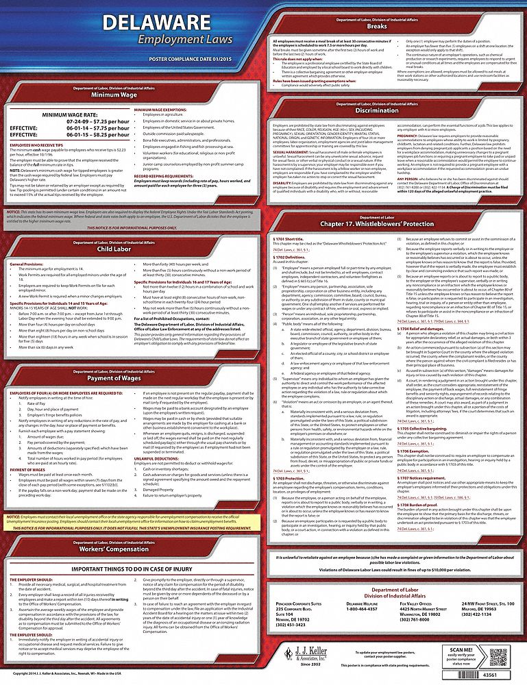 Labor Law Poster State Labor Law DE