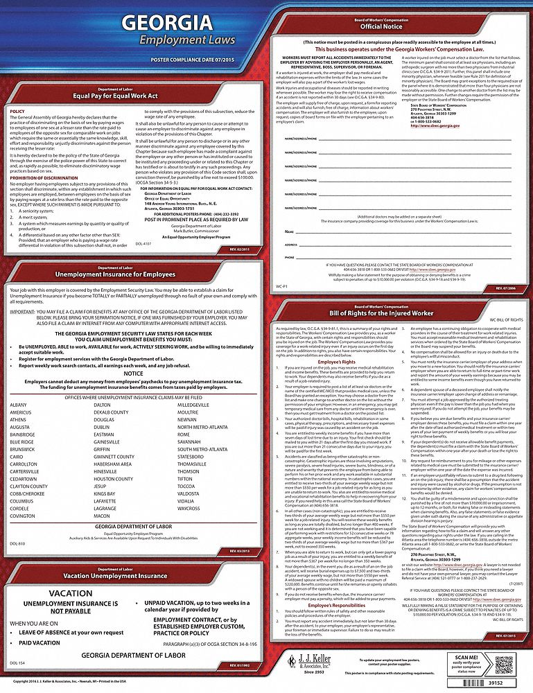Labor Law Poster State Labor Law GA