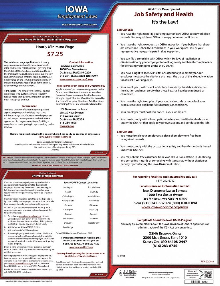 Labor Law Poster State Labor Law IA