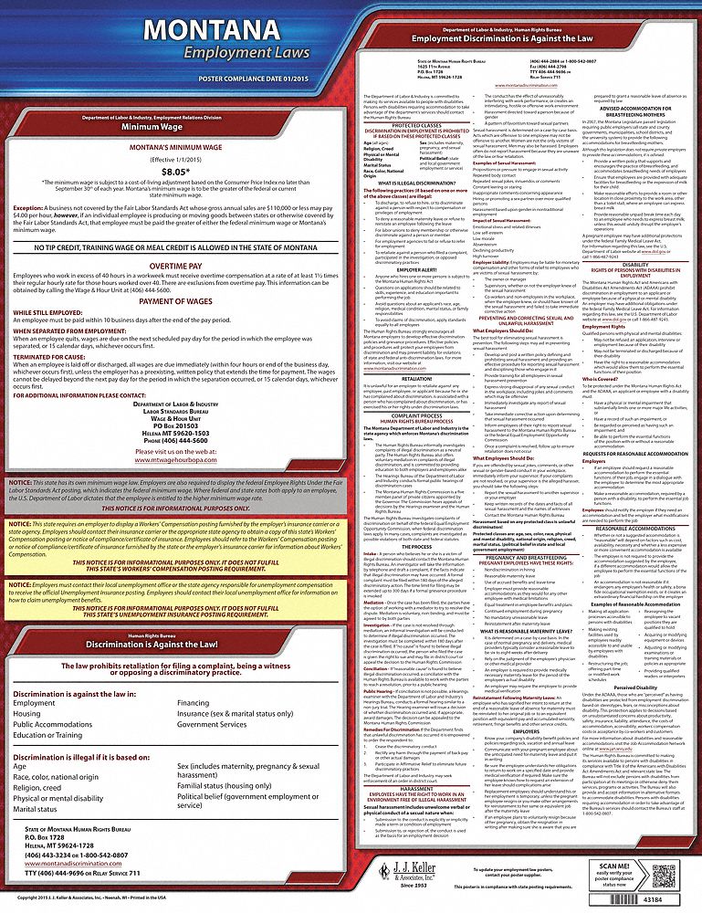 Labor Law Poster: State Labor Law, MT, English, Plastic, 20 in x 24 in, Labor Law