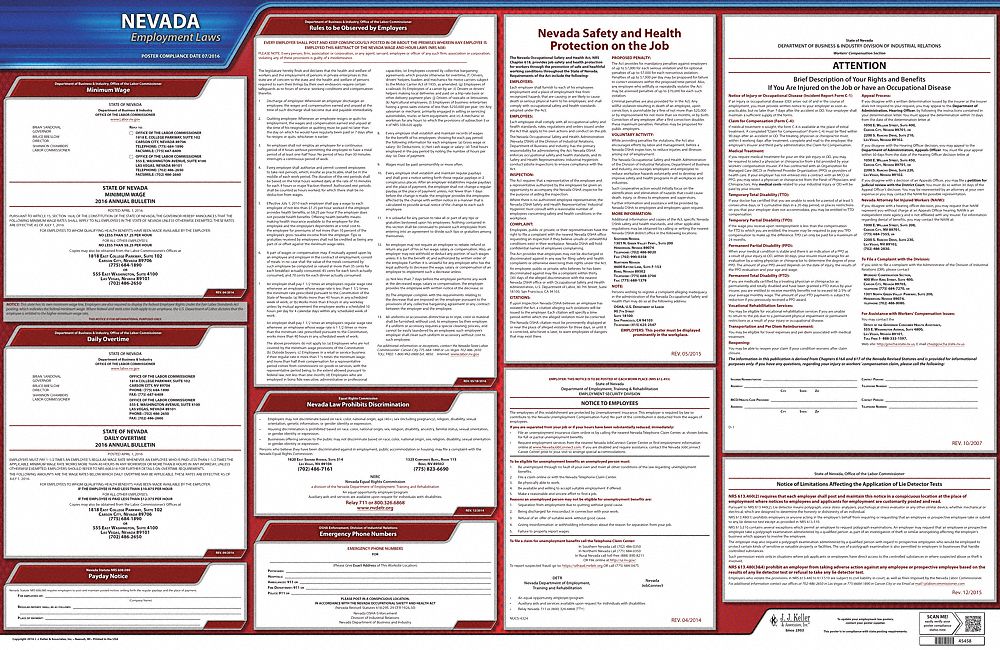 Labor Law Poster: State Labor Law, NV, English, Plastic, 30 in x 24 in, Labor Law