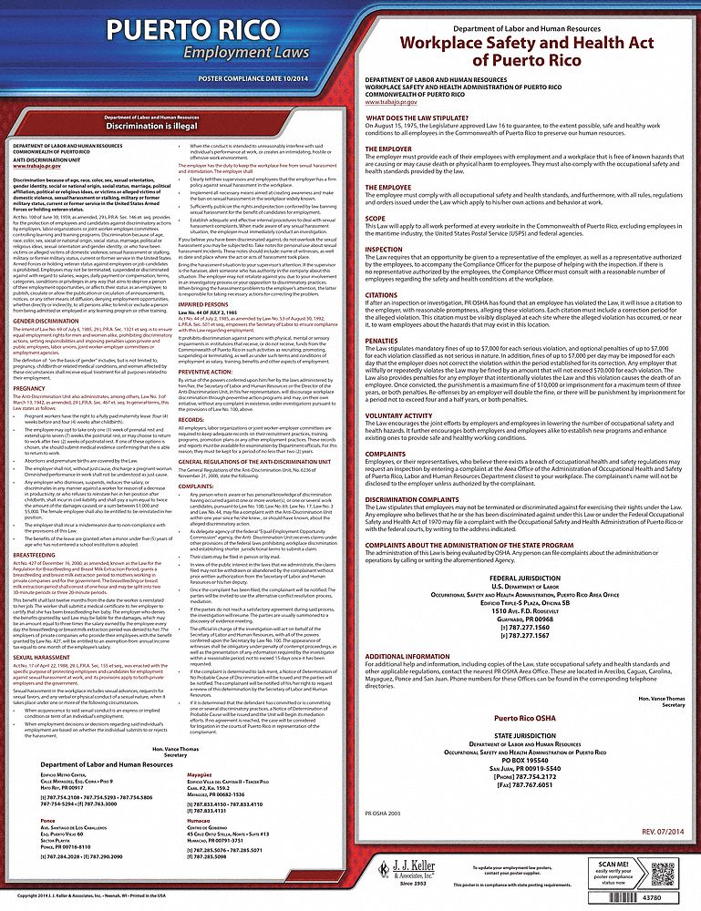 Labor Law Poster: State Labor Law, PR, English, Plastic, 40 in x 24 in, Labor Law, 1 PR
