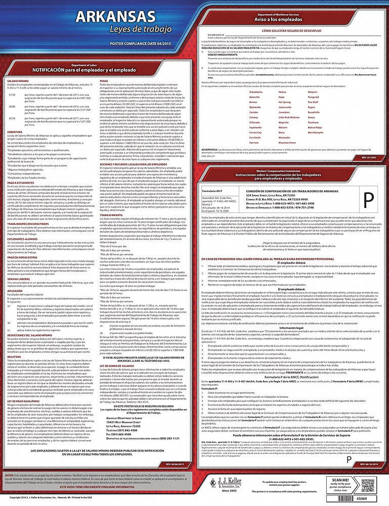 Labor Law Poster: State Labor Law, AR, Spanish, Plastic, 20 in x 24 in, Labor Law