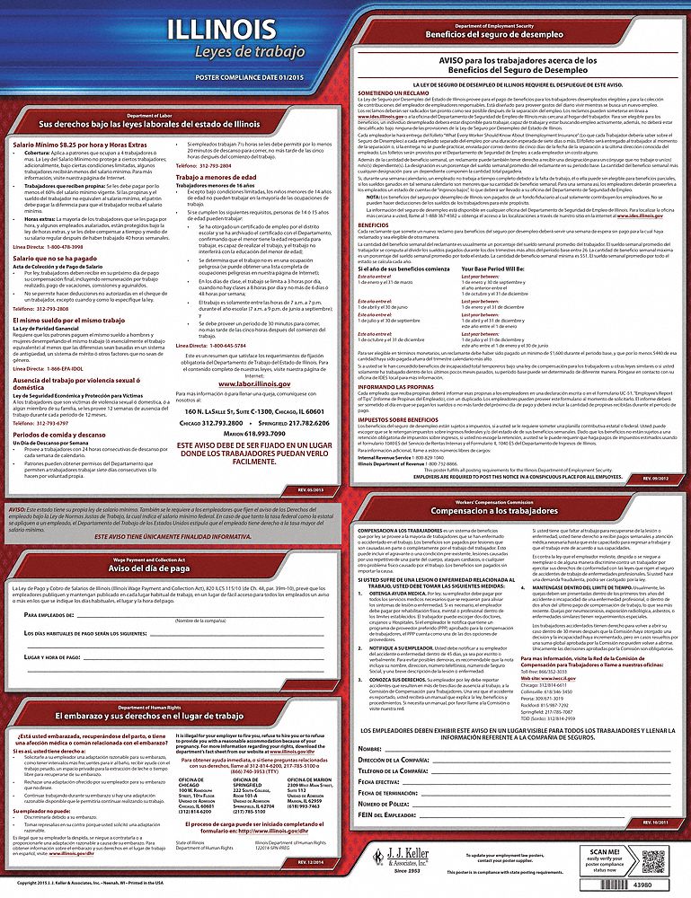 Labor Law Poster: State Labor Law, IL, Spanish, Plastic, 20 in x 24 in, Labor Law