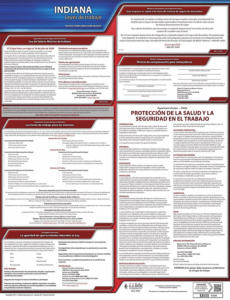 Labor Law Poster: State Labor Law, IN, Spanish, Plastic, 20 in x 24 in, Labor Law