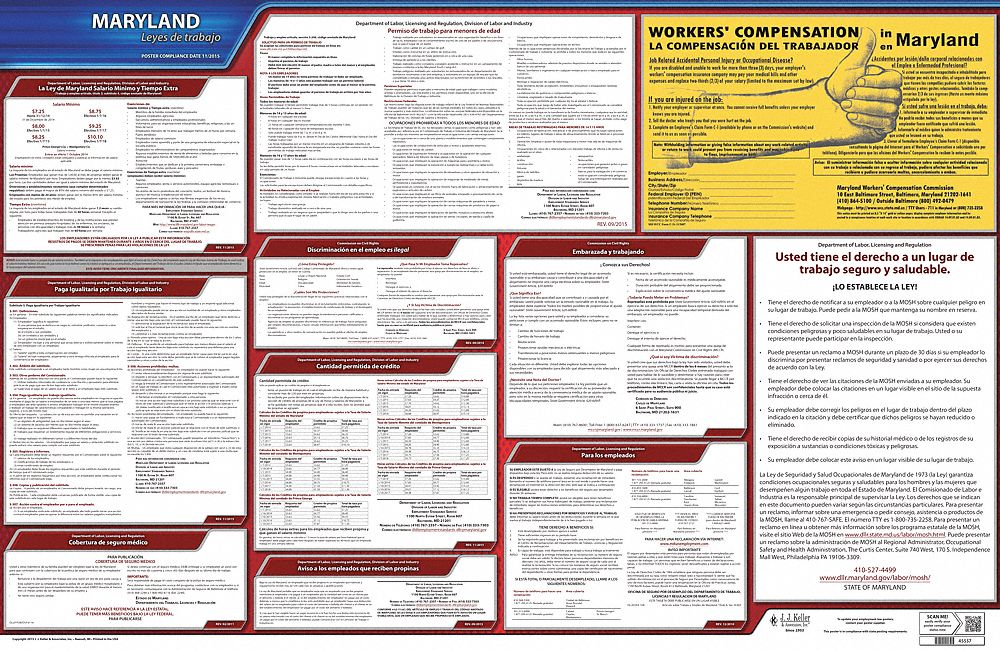 Labor Law Poster: State Labor Law, MD, Spanish, Plastic, 40 in x 24 in, Labor Law