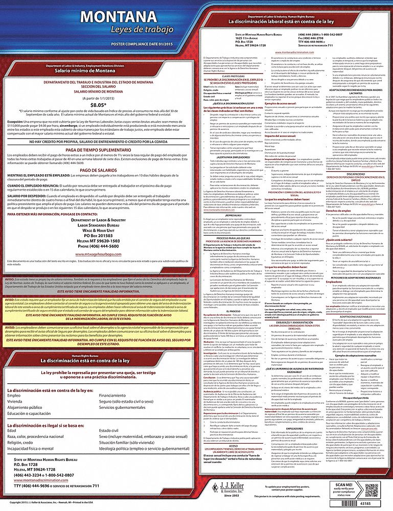 Labor Law Poster: State Labor Law, MT, Spanish, Plastic, 20 in x 24 in, Labor Law
