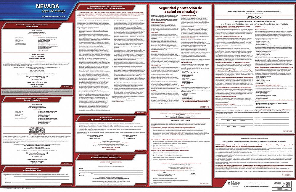 Labor Law Poster: State Labor Law, NV, Spanish, Plastic, 30 in x 24 in, Labor Law