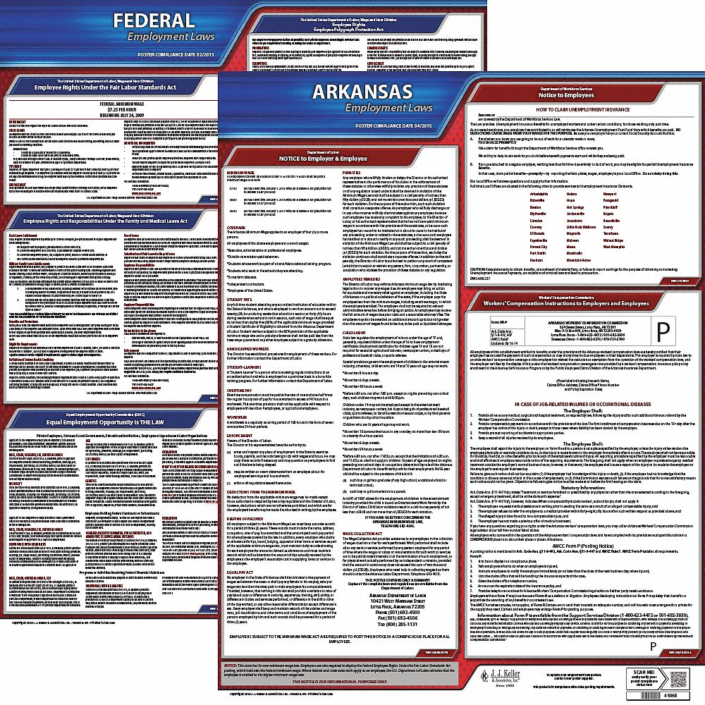 Labor Law Poster Kit: Federal and State Labor Law, AR, English, Plastic, 19 in x 27 in