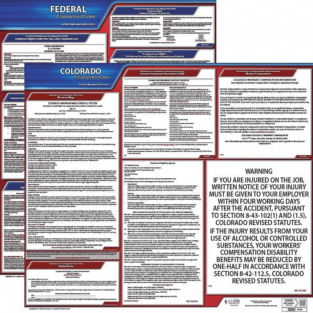 Labor Law Poster Kit: Federal and State Labor Law, CO, English, Plastic, 27 in x 27 in