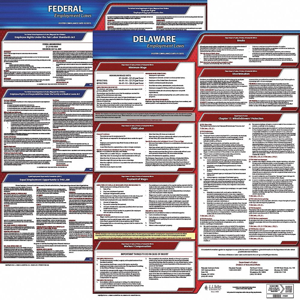 Labor Law Poster Kit: Federal and State Labor Law, DE, English, Plastic, 19 in x 27 in