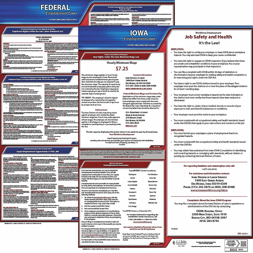 Labor Law Poster Kit: Federal and State Labor Law, IA, English, Plastic, 19 in x 27 in