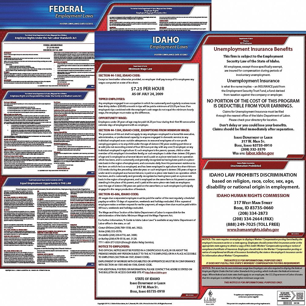 Labor Law Poster Kit: Federal and State Labor Law, ID, English, Plastic, 19 in x 27 in