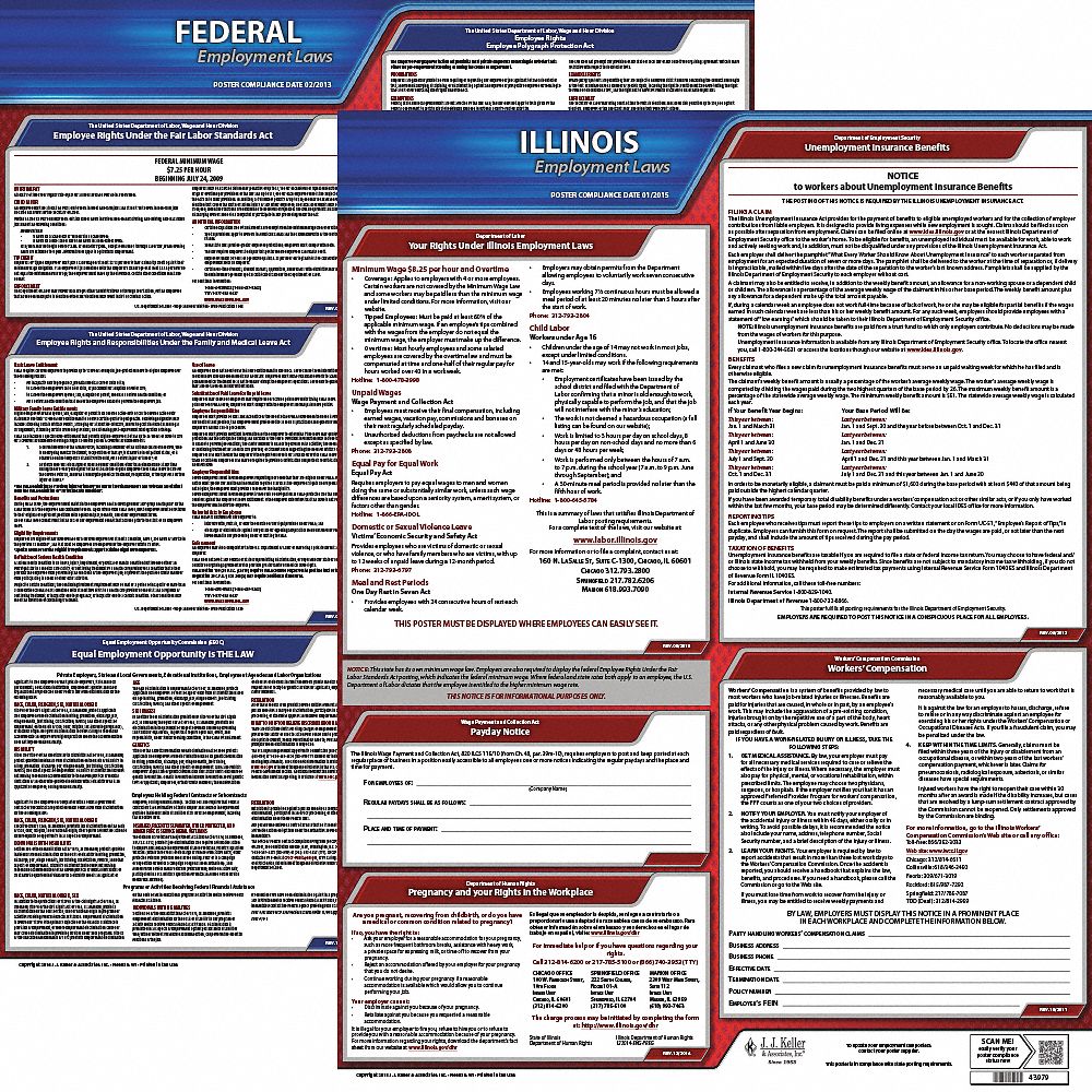 Labor Law Poster Kit: Federal and State Labor Law, IL, English, Plastic, 19 in x 27 in