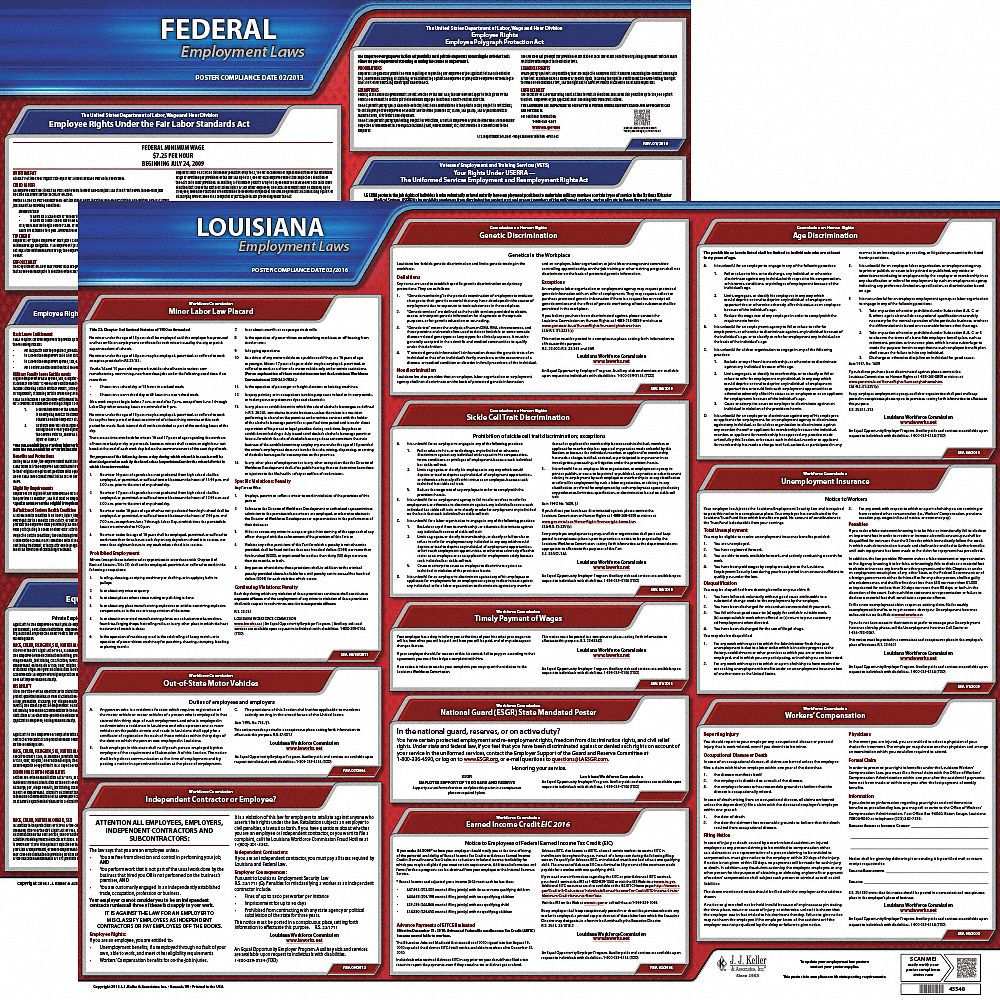 Labor Law Poster Kit: Federal and State Labor Law, LA, English, Plastic, 27 in x 27 in