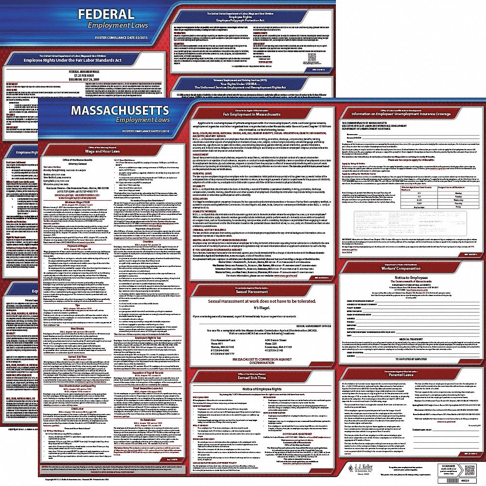 Labor Law Poster Kit: Federal and State Labor Law, MA, English, Plastic, 27 in x 27 in