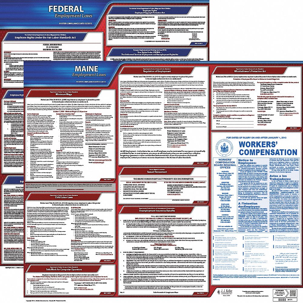 Labor Law Poster Kit: Federal and State Labor Law, ME, English, Plastic, 27 in x 27 in