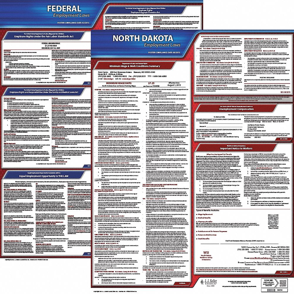 Labor Law Poster Kit: Federal and State Labor Law, ND, English, Plastic, 19 in x 27 in