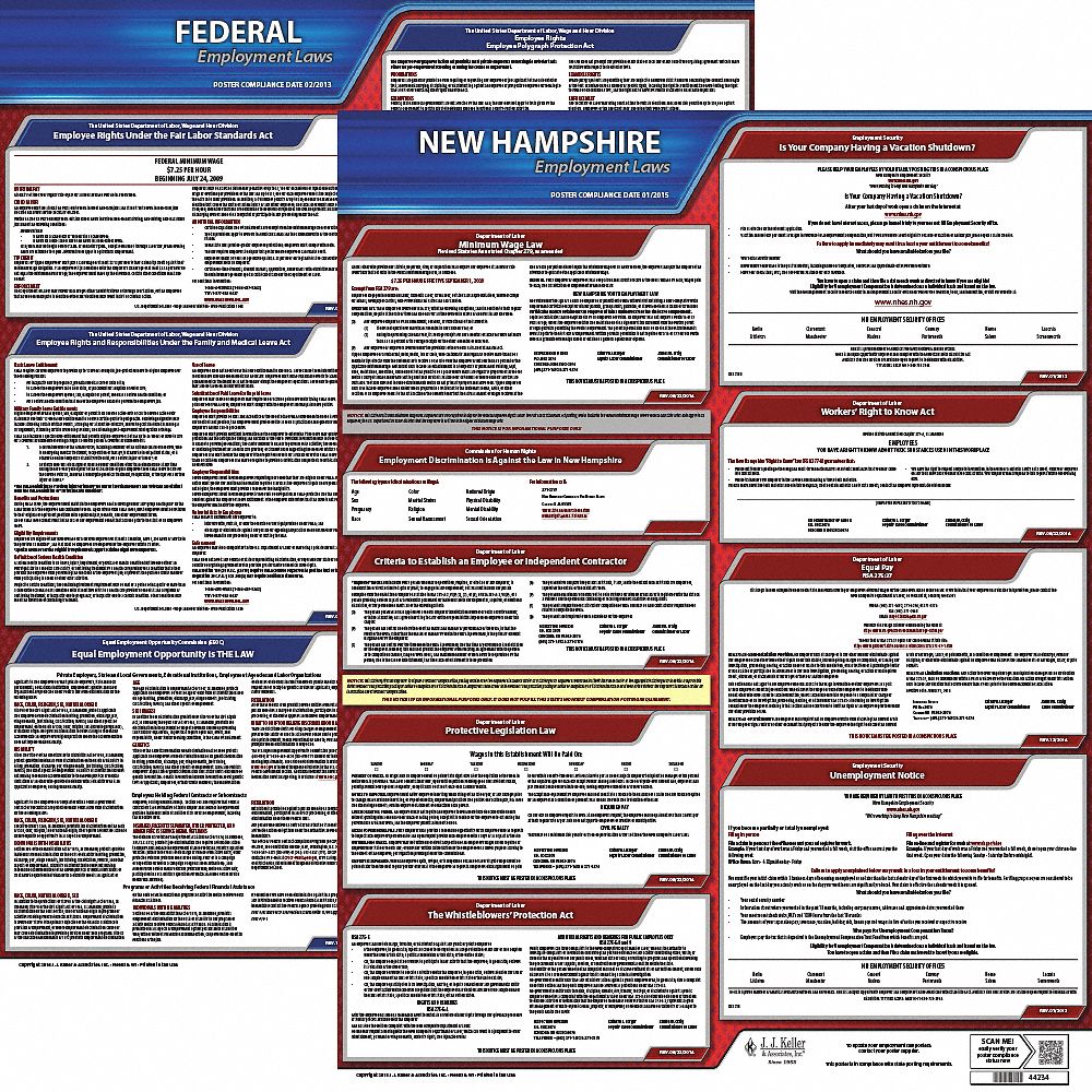 Labor Law Poster Kit: Federal and State Labor Law, NH, English, Plastic, 27 in x 27 in
