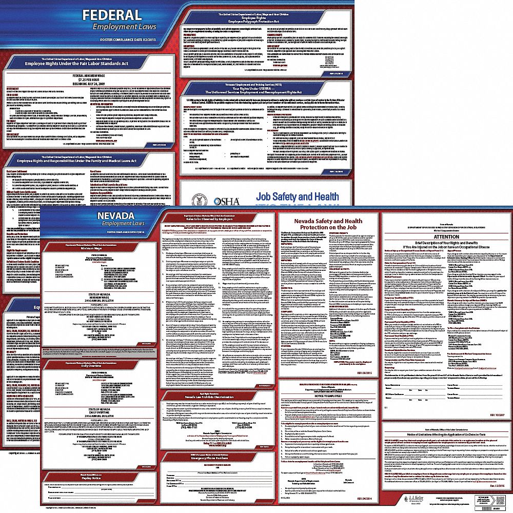 Labor Law Poster Set: NV, English, Plastic, 27 in x 27 in, FMLA, FMLA Notice Included