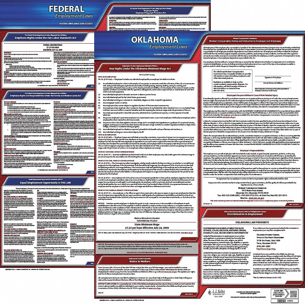 Labor Law Poster Kit: Federal and State Labor Law, OK, English, Plastic, 19 in x 27 in
