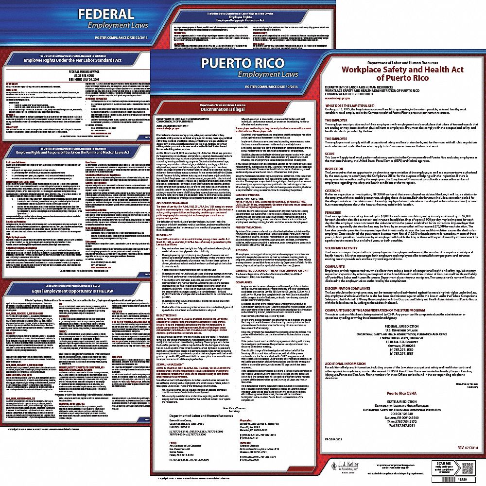 Labor Law Poster Kit: Federal and State Labor Law, PR, English, Plastic, 19 in x 27 in