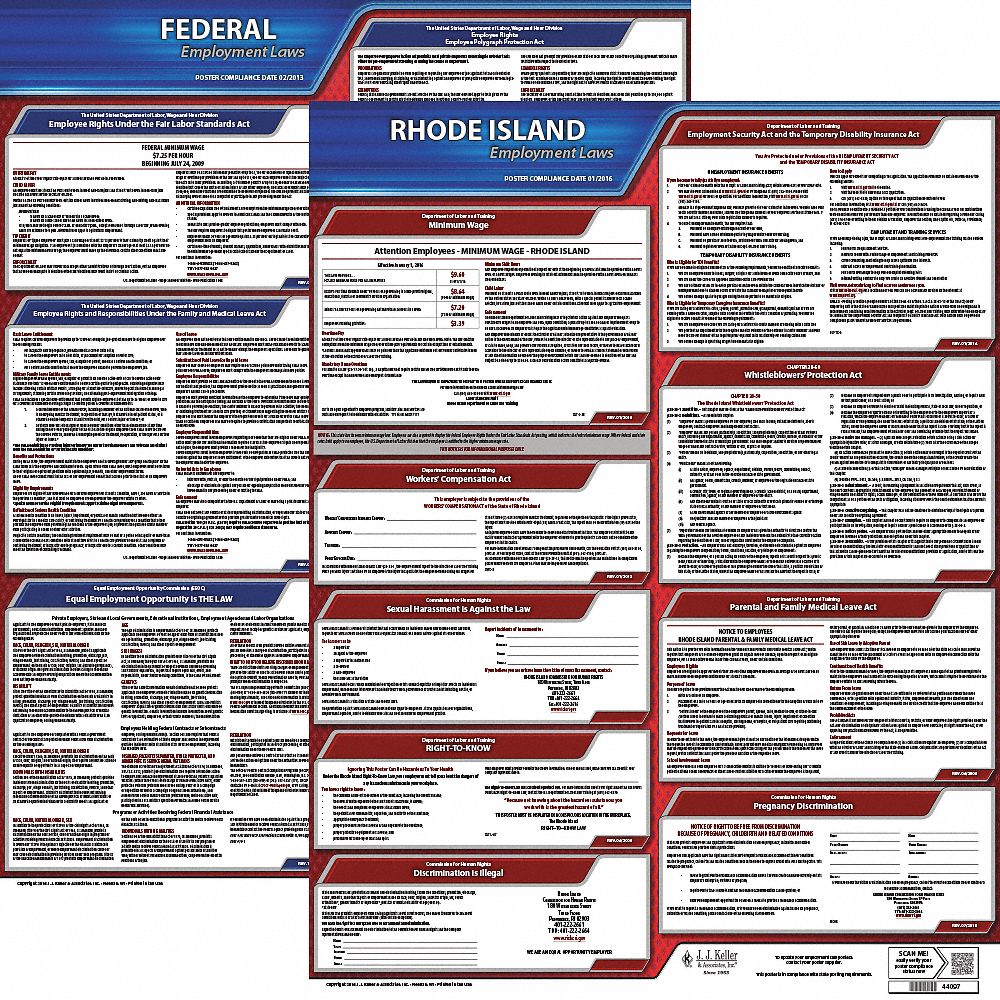 Labor Law Poster Kit: Federal and State Labor Law, RI, English, Plastic, 19 in x 27 in
